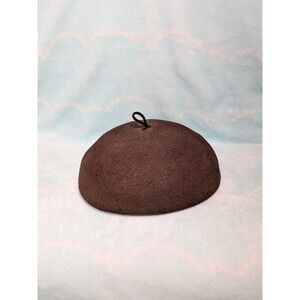 Vtg 60s Merrimac Pillbox Hat Brown 100% Wool Beret S 20" Jackie Kennedy Mod MCM